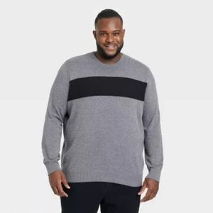 Men's Big & Tall Striped Crew Neck Pullover - Goodfellow & Co